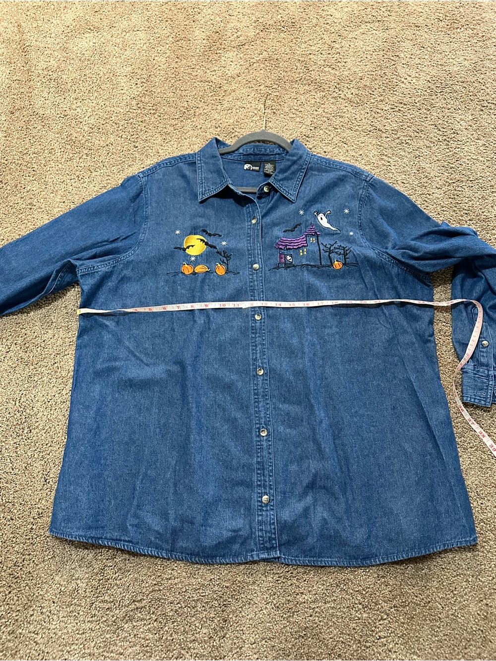 Holiday Editions denim long sleeve button up shirt Halloween themed size 1X - Picture 7 of 11